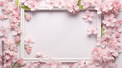  a square frame with pink flowers on a white background photo.  generative ai © Shanti