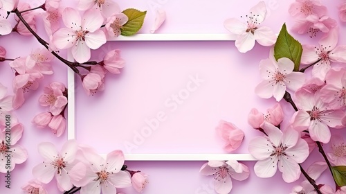  a pink background with a white frame and pink flowers on it.  generative ai