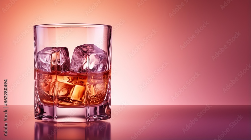 a glass with ice cubes in it on a table. generative ai a glass with ice cubes in it on a table. generative ai
