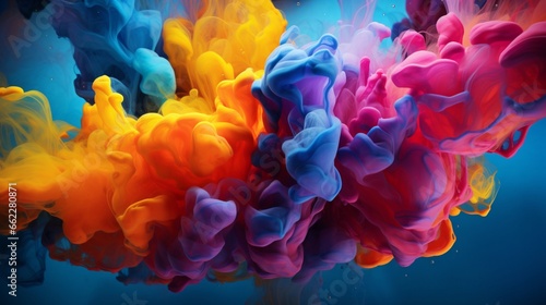 Vibrant liquids blend seamlessly, frozen in a moment of artistic chaos.
