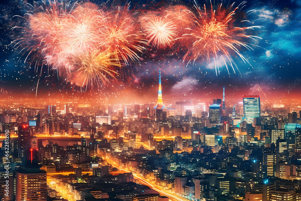 happy new year with fireworks, fireworks over the city, fireworks in the night sky, newyears new years happy new year with fireworks, fireworks over the city, fireworks in the night sky, newyears new years
