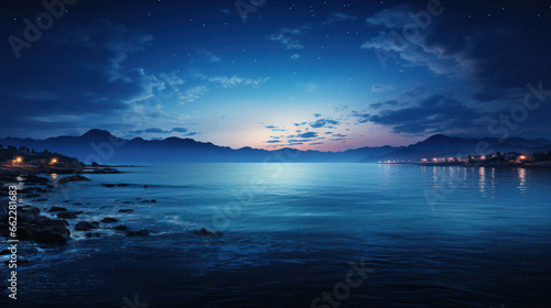 Blue Hour Serenity: Tranquil Skies at Dusk and Dawn. Generative AI © Sascha