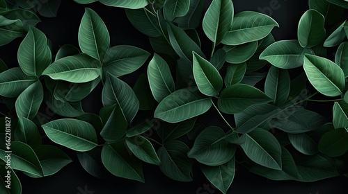  a bunch of green leaves on a black background with space for text. generative ai