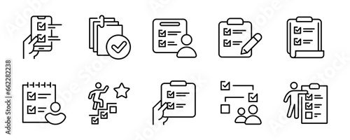 clipboard task checklist business checkmark icon set project goal progress management to-do list document outline vector illustration schedule priority design for web and app