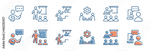 online workshop seminar skill training icon set outline business human resource development course coaching and meeting conference professional education vector collection illustration