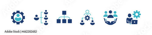 simple organization employment management human resource structure icon vector company hierarchy leadership tree power setting group optimization with cogwheel panel symbol illustration
