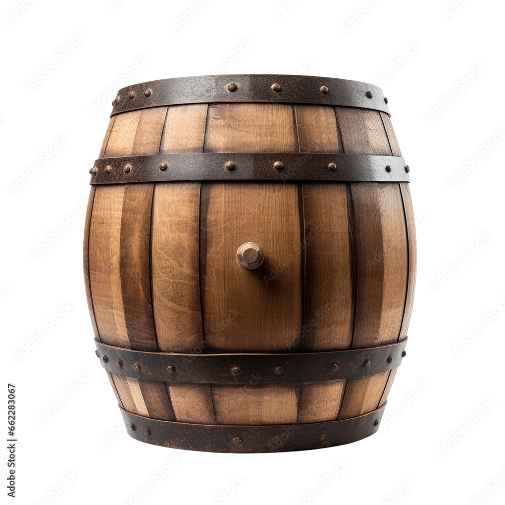 Fototapeta premium Wooden Barrel Isolated, Generative AI
