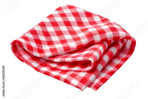 checkered kitchen towel, picnic decoration element, folded red checkered fabric isolated on transparent background