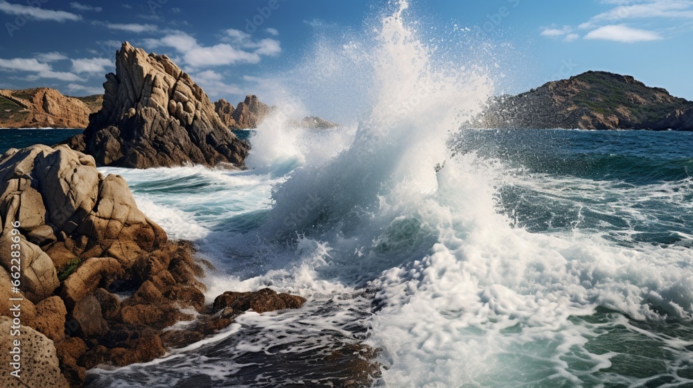 Waves crashing against a rocky coast in a Mediterranean climate.