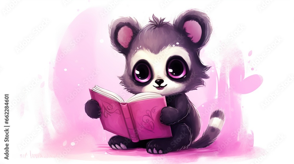 a little racoon is reading a book while sitting down. generative ai a little racoon is reading a book while sitting down. generative ai