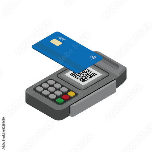 Contactless payment with NFC technology credit card isometric design concept