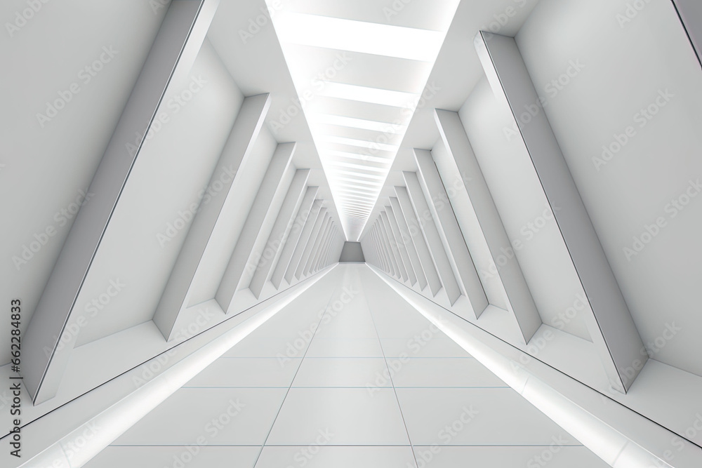 Fototapeta premium Modern Futuristic Light Corridor with White Background