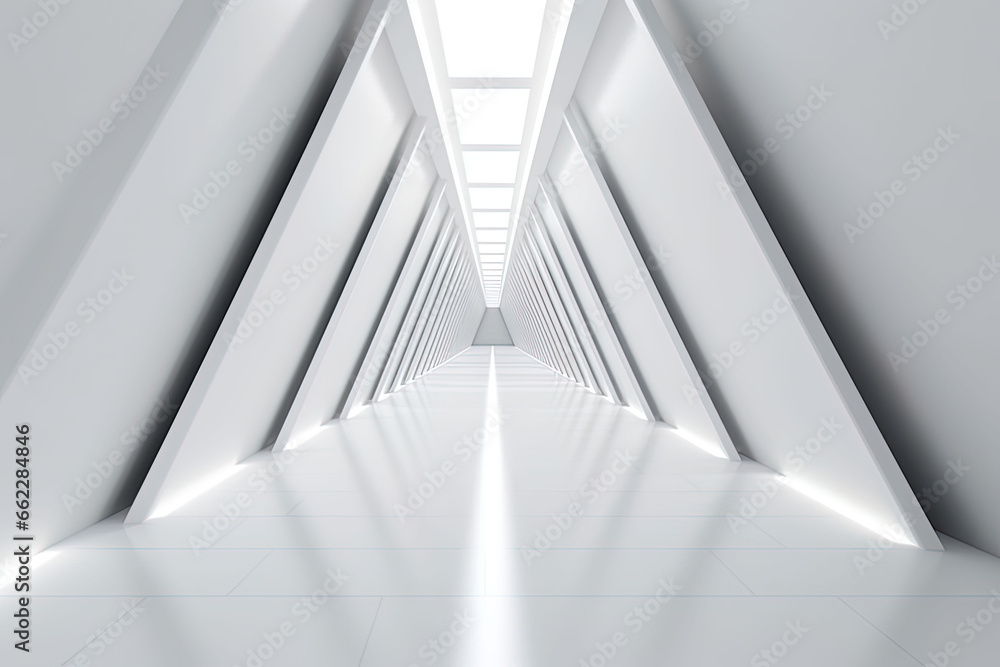 Obraz premium Modern Futuristic Light Corridor with White Background