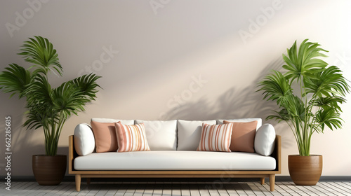 Living room interior with mockup poster frame UHD wallpaper Stock Photographic Image