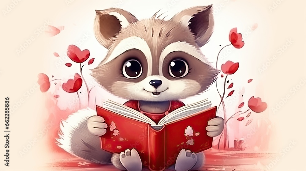 a raccoon is reading a book while sitting on the ground. generative ai a raccoon is reading a book while sitting on the ground. generative ai