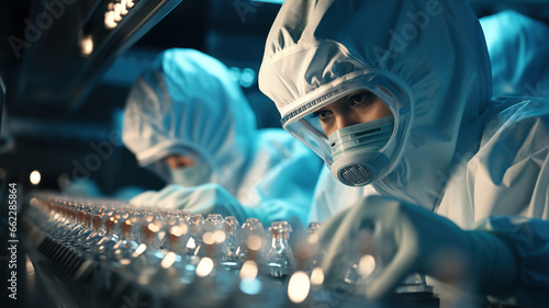Scientist Medical Technician Specialist Working in the Clinical Laboratory Institute, Examines lab Samples, Science Healthcare concept. Researcher in a Protective Mask, Vaccines Creation