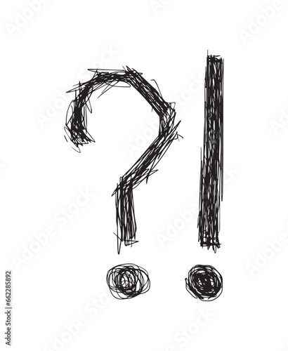 hand drawn question mark and exclamation mark. doodle exclamation and question mark concept