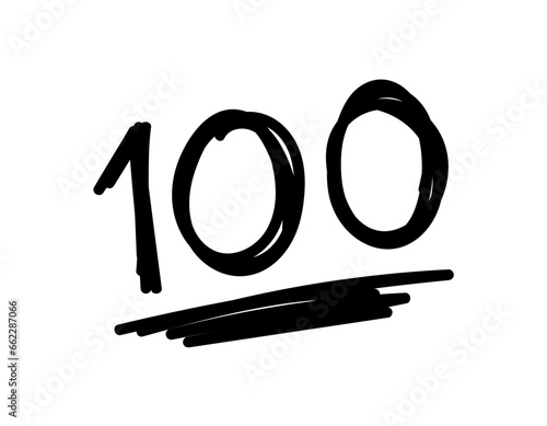 hand drawn number 100 on white background