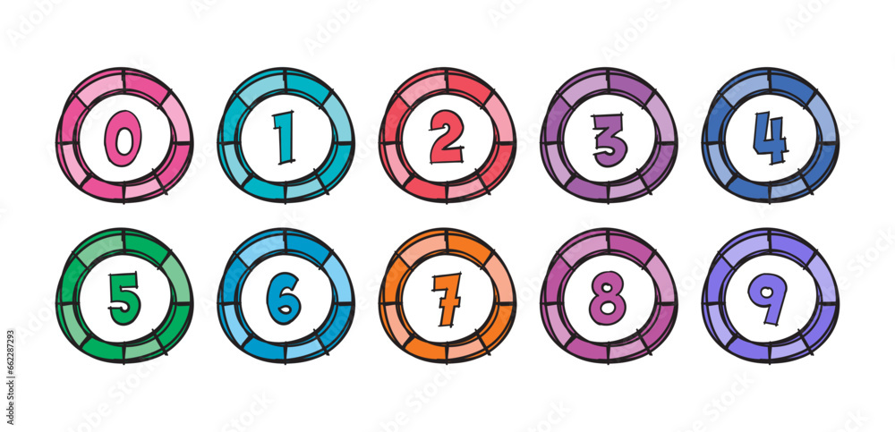 hand drawn numbers 0-9. 0-9 numbers for education, academy, science