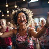 Active women enjoy fitness at the sports club. Healthy lifestyle. woman dancing in club