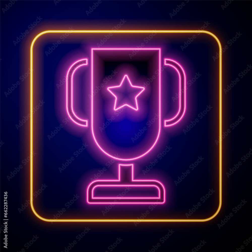 Glowing neon Casino poker trophy cup icon isolated on black background. Vector Glowing neon Casino poker trophy cup icon isolated on black background. Vector