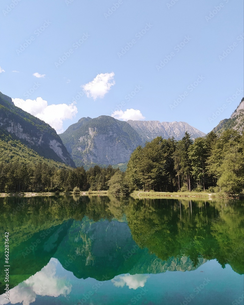 Scenic nature mountain lake mirror landscape scenery Bluntautal in Austria