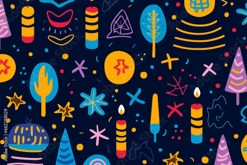 Hanukkah Cards quirky doodle pattern, wallpaper, background, cartoon, vector, whimsical Illustration