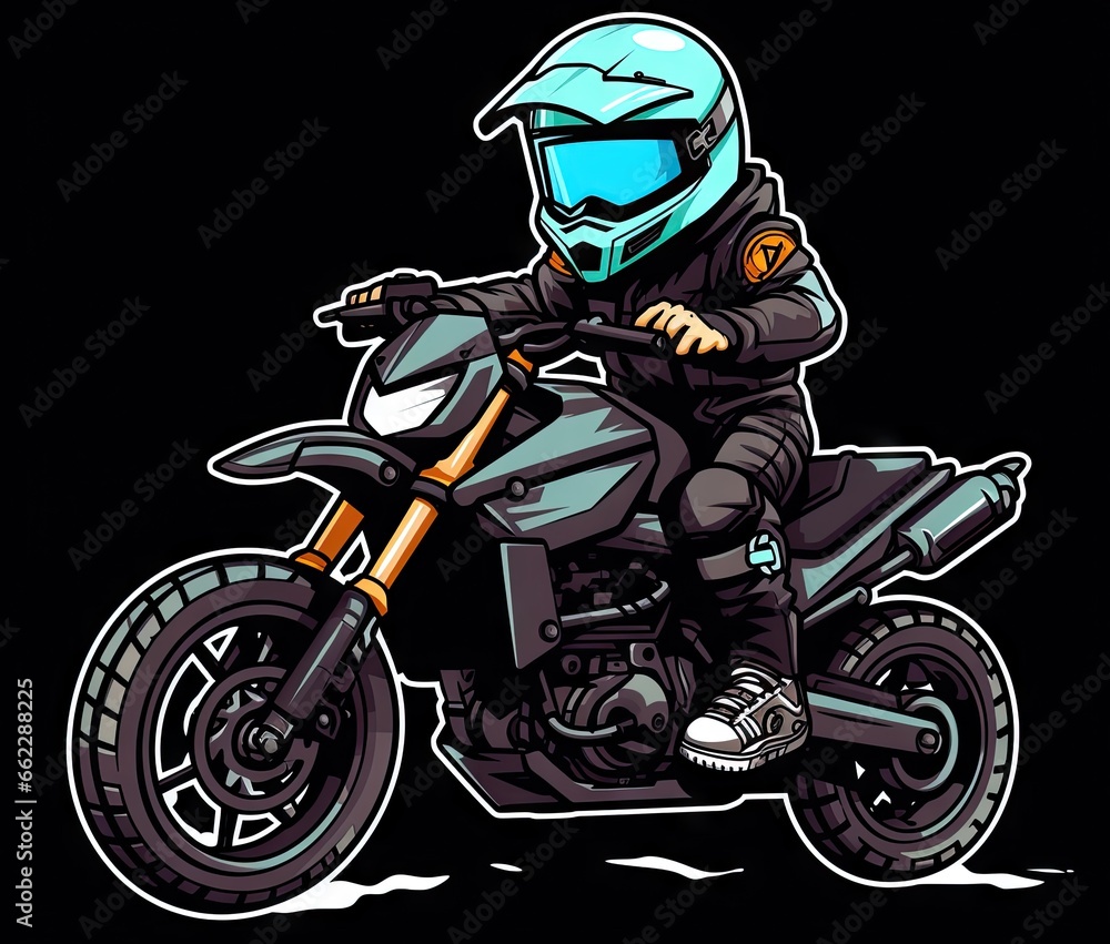  a person riding a motorcycle on a black background with a helmet.  generative ai