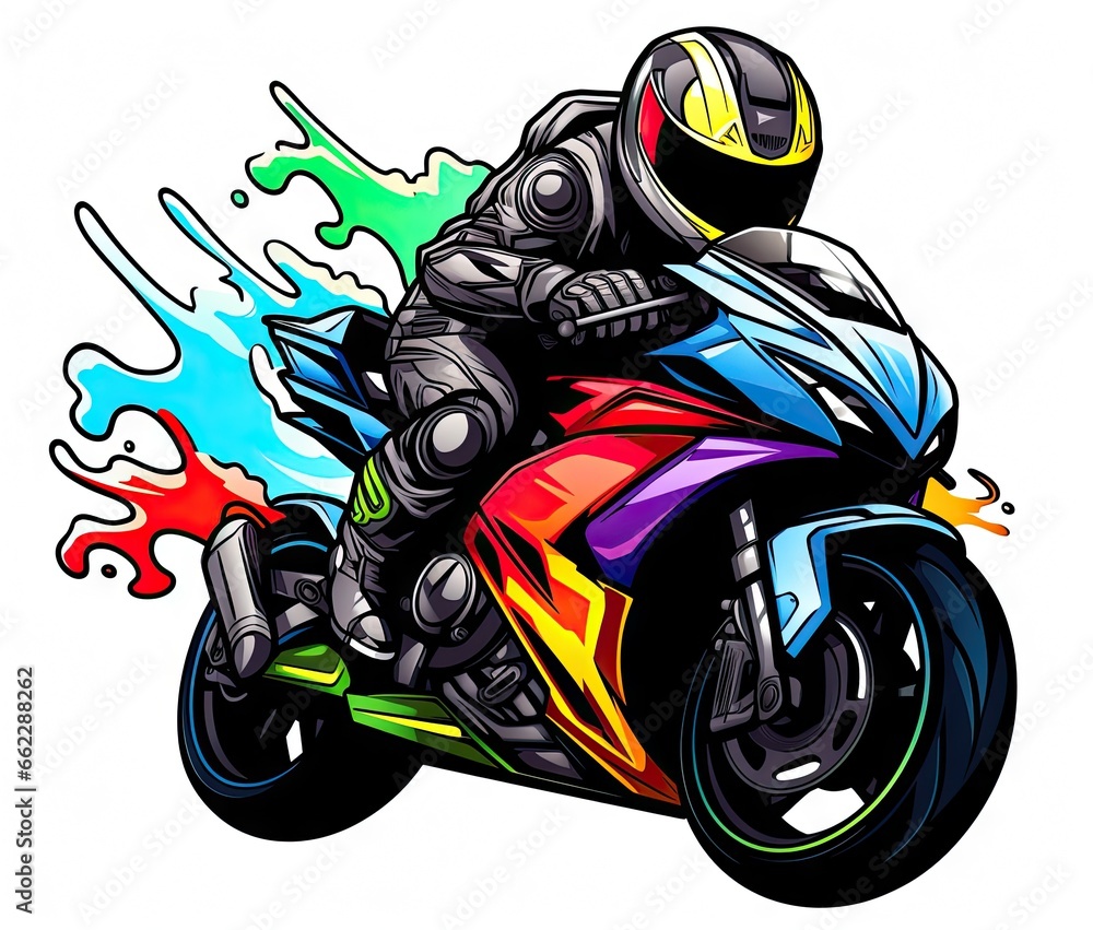  a drawing of a motorcyclist riding a motorcycle.  generative ai