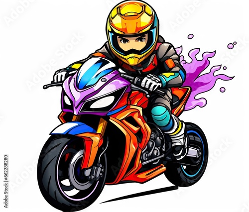  a person on a motorcycle with a helmet on and a flame. generative ai