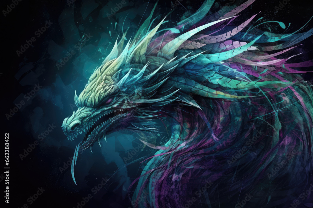 Abstract image of a dragon in purple purple tones