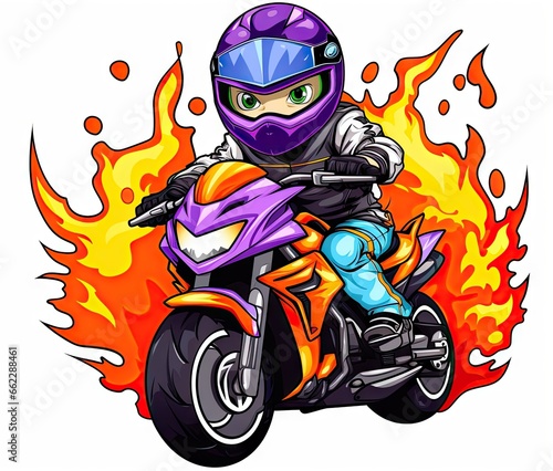  a person riding a motorcycle on a fire trail with a helmet on.  generative ai photo