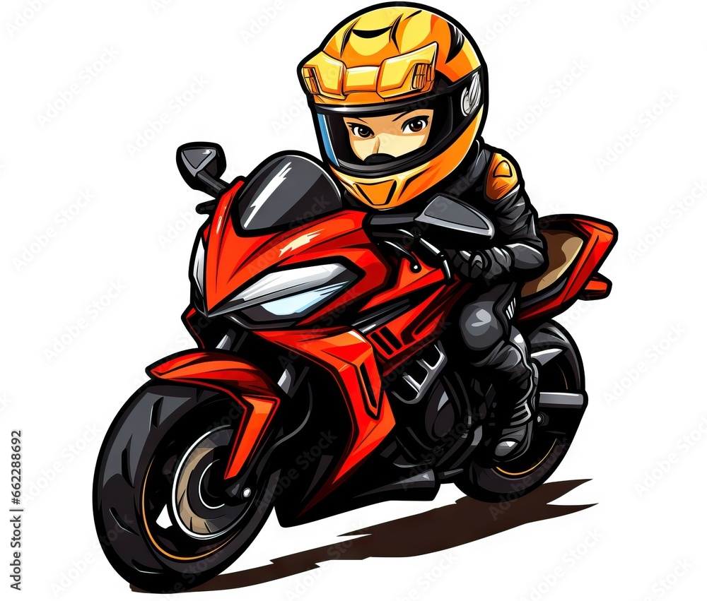  a man riding a red motorcycle on a white background in a helmet.  generative ai