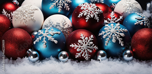Christmas balls over snow background
