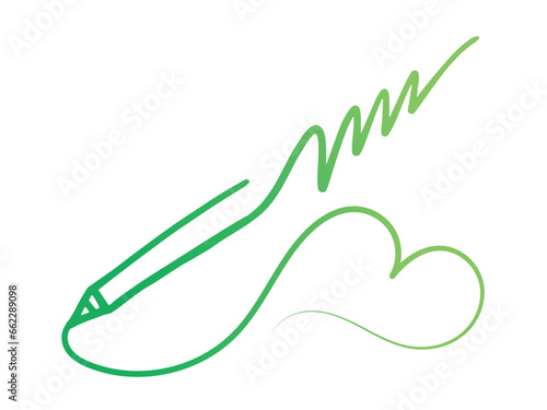 hand drawn pencil and heart symbol on white background