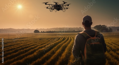 Fly the drone for observation work to check the field