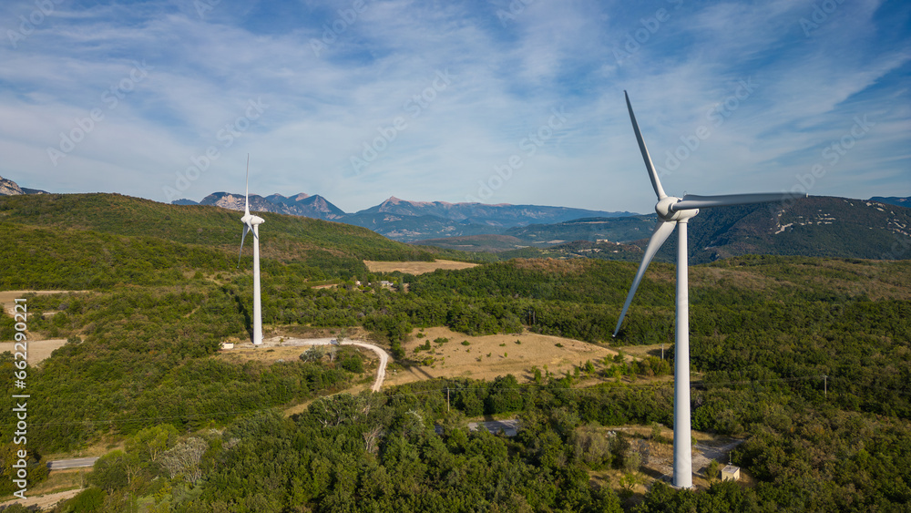 Wind power plant in the Vercors mountain range - France Wind power plant in the Vercors mountain range - France