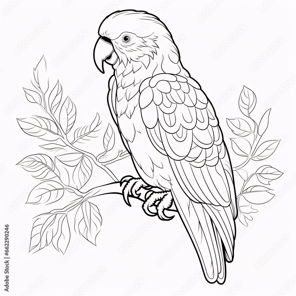 Cockatoo parrot line contour for coloring book.