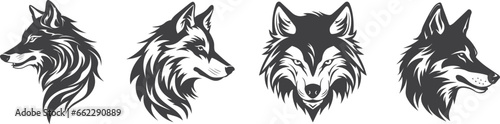 Fox head mascot collection, fox icon set. Woodland forest animal. Vector illustration.