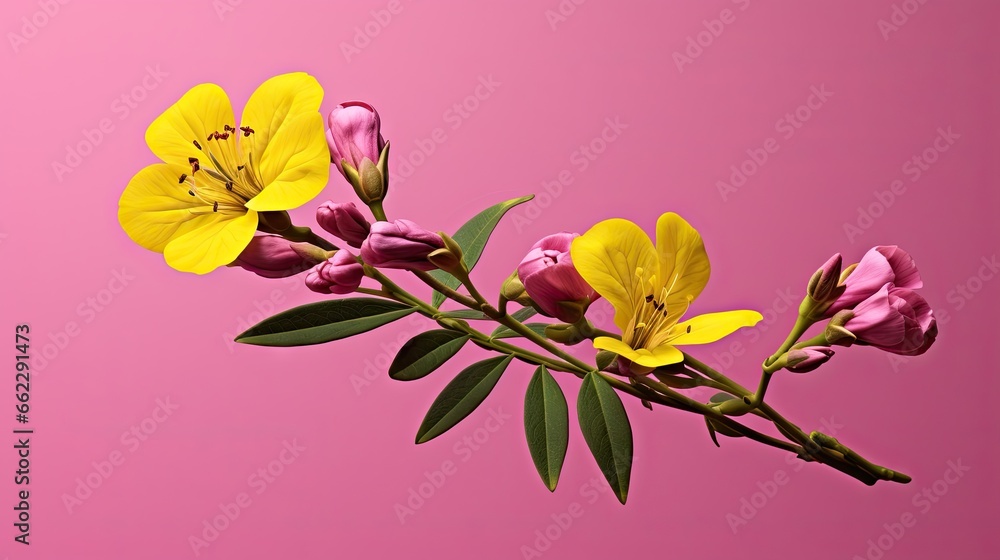  yellow and pink flowers on a pink background with a pink background.  generative ai