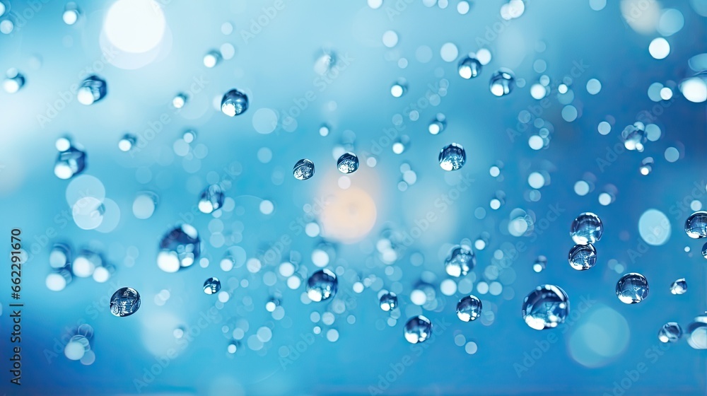  rain drops on a window with a blue sky in the background.  generative ai