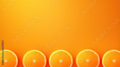  a row of orange slices on an orange background with space for text. generative ai