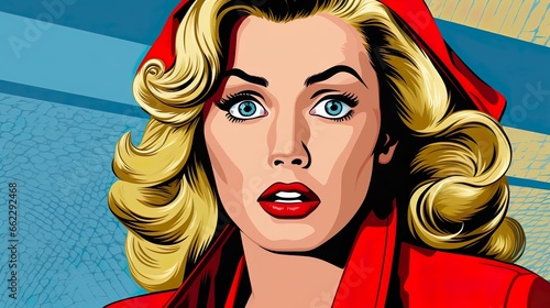 wide eyes shot - pop art woman - ai generated photo