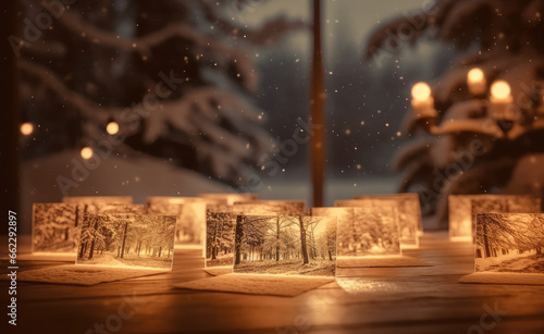 Illuminated Paper Lanterns on a Snowy Night