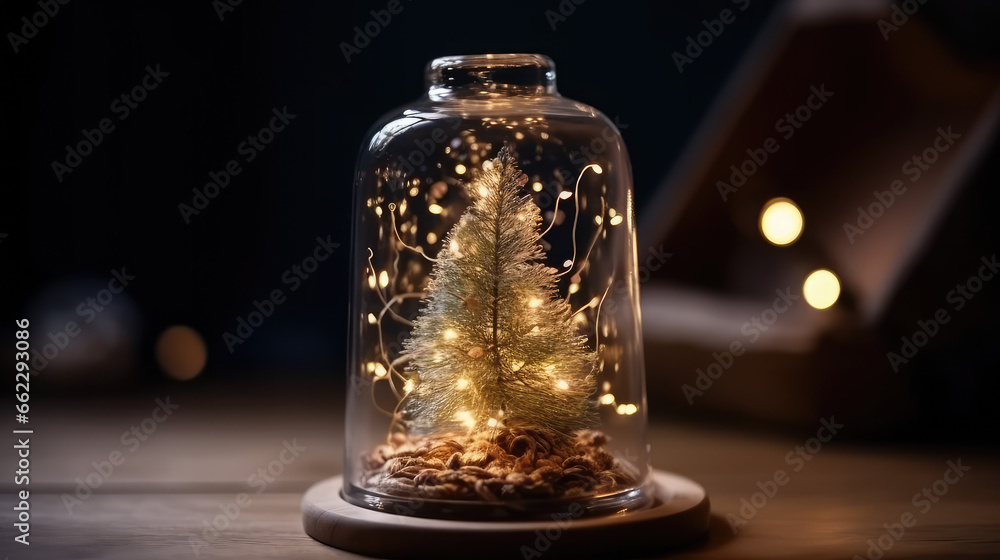Miniature Christmas Tree in Glass Jar with Lights