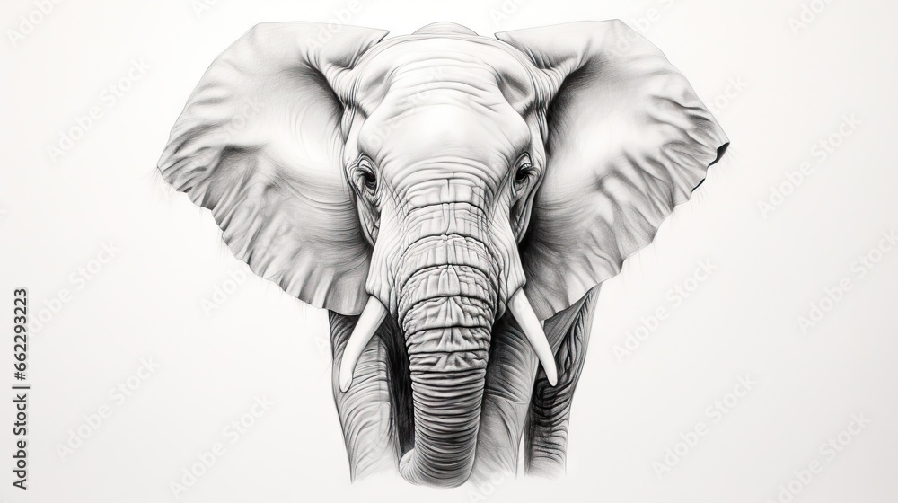  a drawing of an elephant's head in black and white.  generative ai