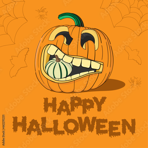 Happy Halloween on orange  background. Vector illustration
