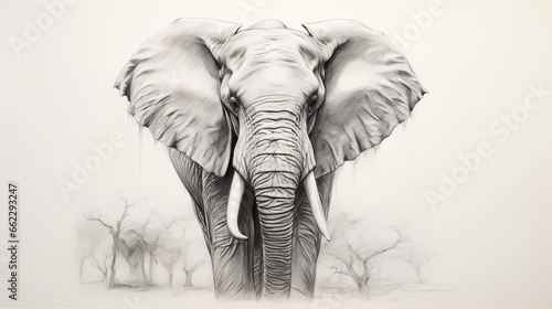  a drawing of an elephant standing in a field of grass.  generative ai