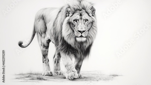 a black and white drawing of a lion on a white background.  generative ai