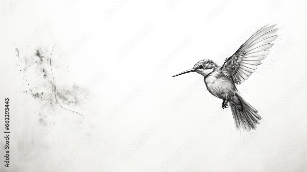 a drawing of a hummingbird flying in the air with its wings spread. generative ai a drawing of a hummingbird flying in the air with its wings spread. generative ai